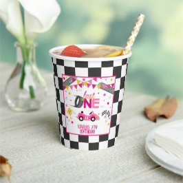 Fast One Racing Birthday Party Cup - Roze Papieren Bekers