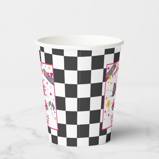 Fast One Racing Birthday Party Cup - Roze Papieren Bekers (Rechts)
