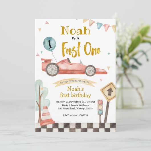 Fast One Racing Boy Birthday Uitnodiging (Staand voorkant)