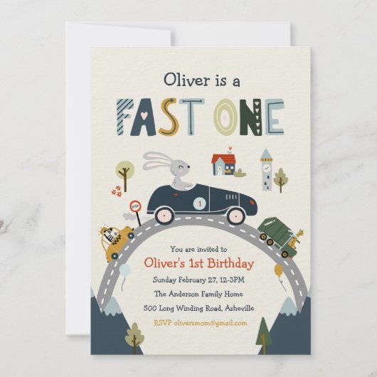 Fast One Racing Car Birthday Uitnodiging (Voorkant)