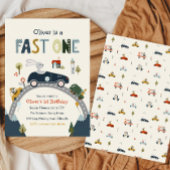 Fast One Racing Car Birthday Uitnodiging