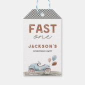 Fast One Racing Car Blue Boy 1e verjaardag Cadeaulabel (Achterkant)