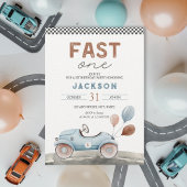 Fast One Racing Car Blue Boy 1e verjaardag Kaart