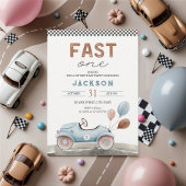 Fast One Racing Car Blue Boy 1e verjaardag Kaart