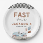 Fast One Racing Car Blue Boy 1e verjaardag Papieren Bordje (Voorkant)