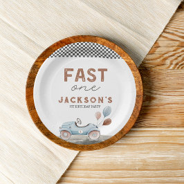 Fast One Racing Car Blue Boy 1e verjaardag Papieren Bordje