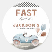 Fast One Racing Car Blue Boy 1e verjaardag Ronde Sticker (Voorkant)