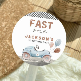 Fast One Racing Car Blue Boy 1e verjaardag Ronde Sticker