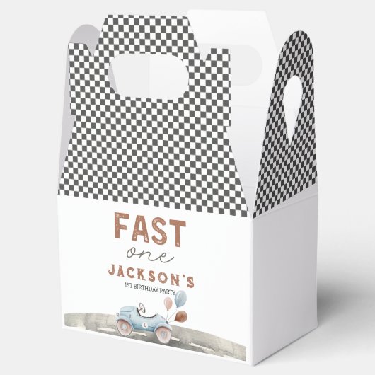 Fast One Racing Car Blue Boy 1e verjaardag Welkom Bedankdoosjes (Geopend)