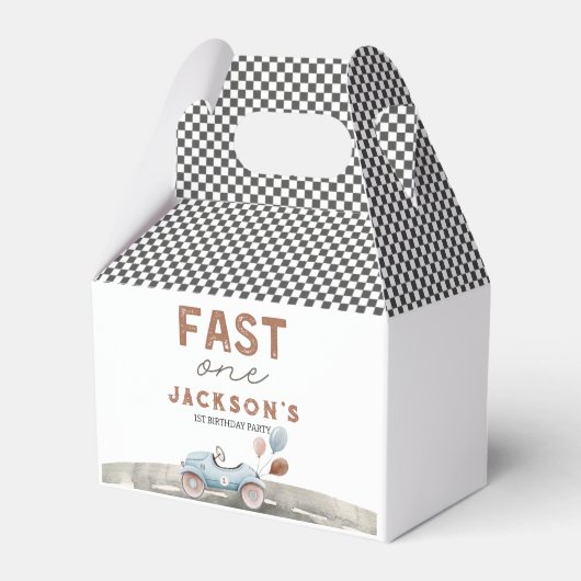 Fast One Racing Car Blue Boy 1e verjaardag Welkom Bedankdoosjes (Voorkant Zijde)