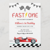 Fast One Racing Car Boy 1st Birthday Party Kaart (Voorkant)