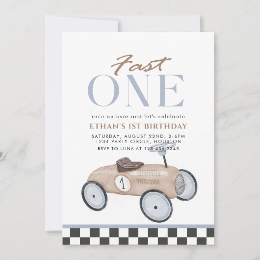 Fast One Racing Car Eerste Verjaardag Kaart (Voorkant)
