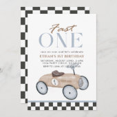 Fast One Racing Car Eerste Verjaardag Kaart (Voorkant / Achterkant)