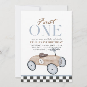 Fast One Racing Car Eerste Verjaardag Kaart