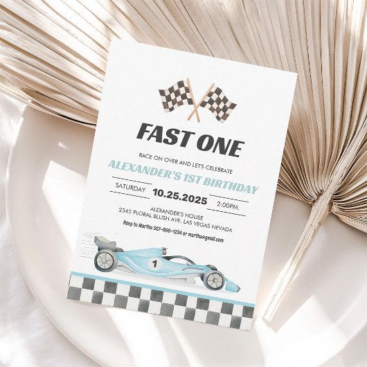 Fast One Racing Car Eerste Verjaardag Kaart