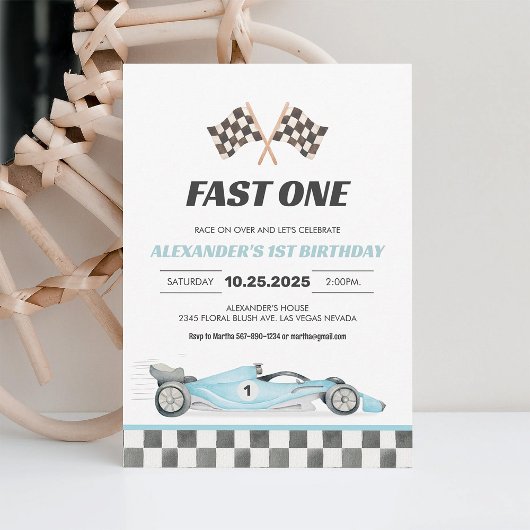 Fast One Racing Car Eerste Verjaardag Kaart