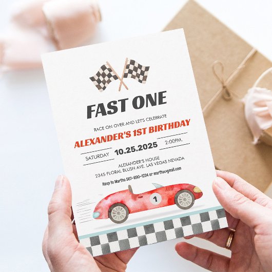 Fast One Racing Car  eerste verjaardag Kaart