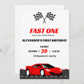 Fast One Racing Car Eerste Verjaardag Uitnodiging  (Voorkant / Achterkant)
