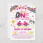 Fast One Racing First Birthday Invitation - Girl Kaart (Voorkant)