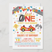 Fast One Racing First Birthday Invitation - White Kaart (Voorkant)