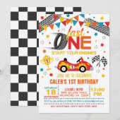 Fast One Racing First Birthday Invitation - White Kaart (Voorkant / Achterkant)