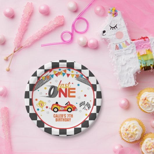 Fast One Racing First Birthday Paper-Bord Papieren Bordje (Feest)