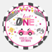 Fast One Racing First Birthday Sticker - Roze (Voorkant)
