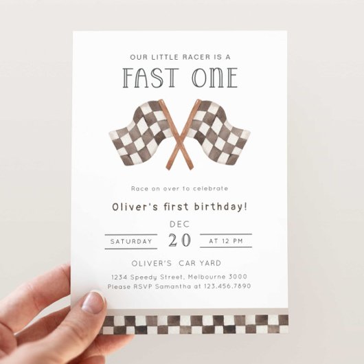 Fast ONE Racing Flags 1e verjaardagsfeestje uitnod Kaart