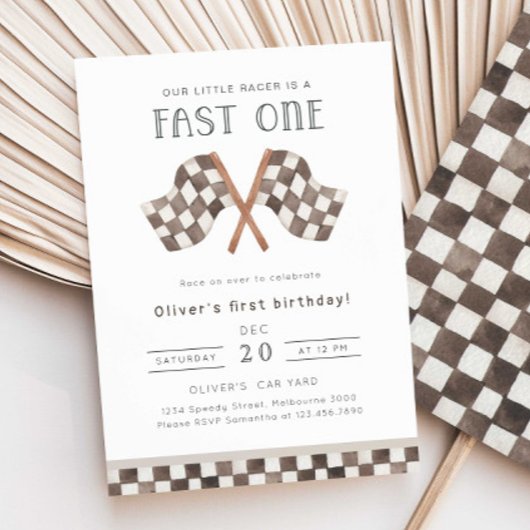 Fast ONE Racing Flags 1e verjaardagsfeestje uitnod Kaart