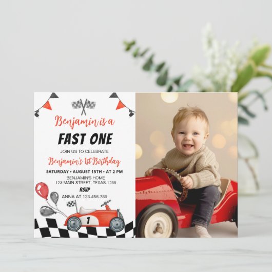  Fast One Racing Foto Verjaardagsuitnodiging Kaart (Staand voorkant)