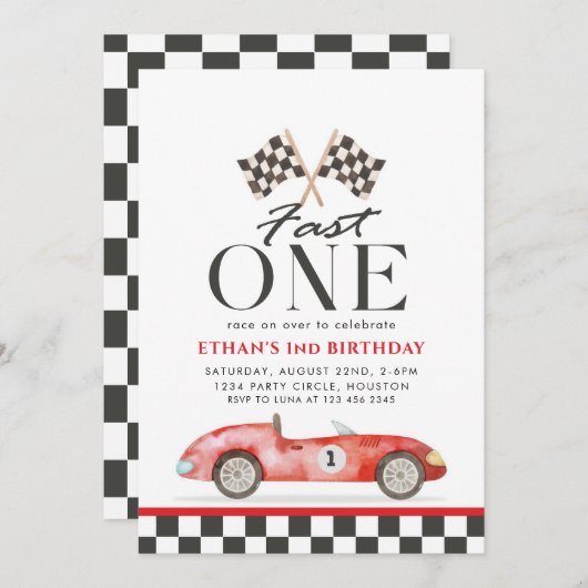 Fast One Racing Rode Auto Eerste Verjaardag Kaart (Voorkant / Achterkant)