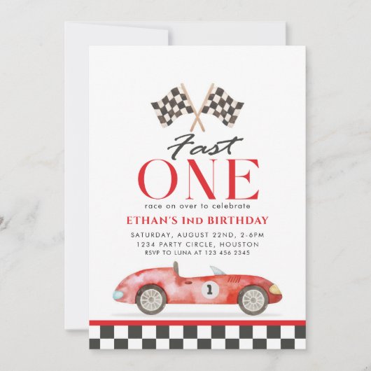 Fast One Racing Rode Auto Eerste Verjaardag Kaart (Voorkant)
