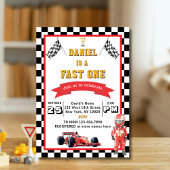 Fast One Racing Theme Checkered Flag Birthday Kaart