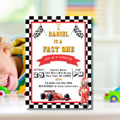 Fast One Racing Theme Checkered Flag Birthday Kaart