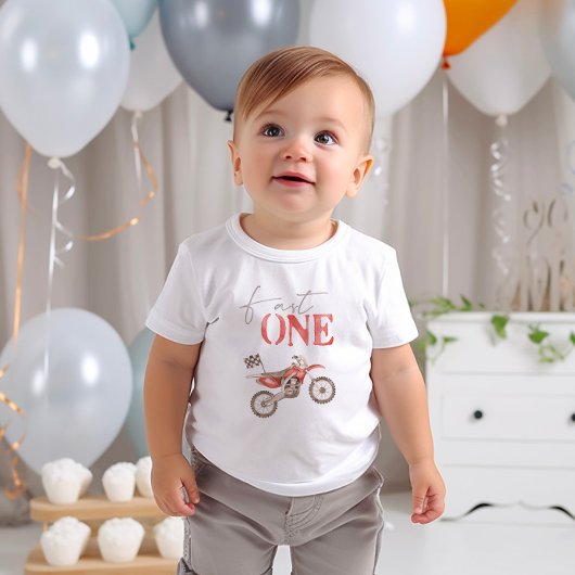 Fast One Red Dirt Bike Birthday T-shirt Baby