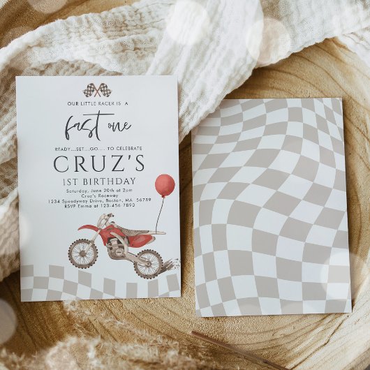 Fast One Red Dirt Bike Boy 1e Verjaardagsfeestje Kaart