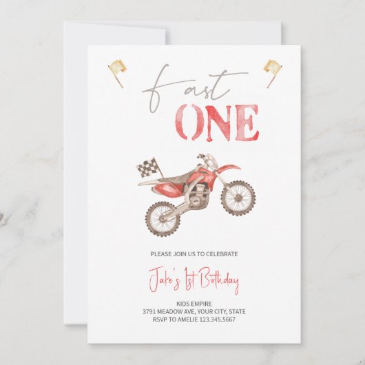 Fast ONE Red Dirt Bike Verjaardag uitnodiging (Voorkant)