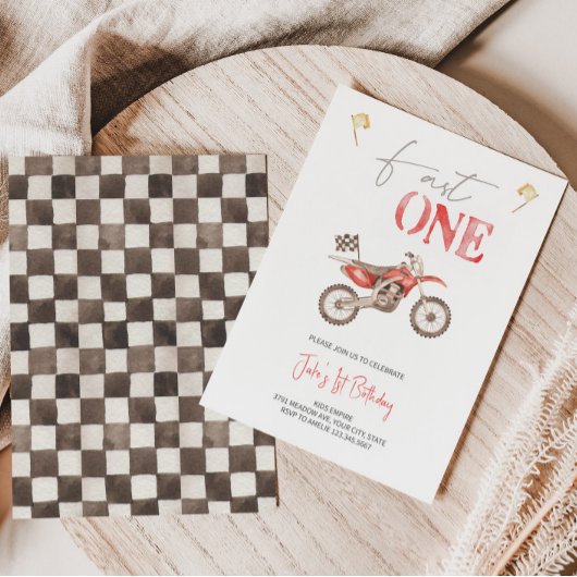 Fast ONE Red Dirt Bike Verjaardag uitnodiging