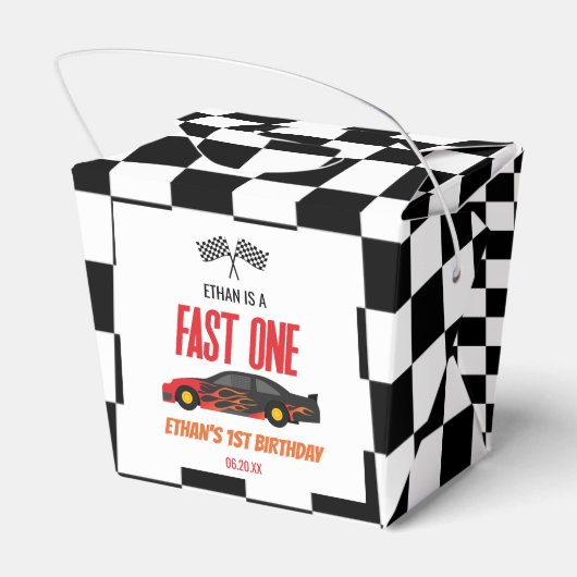 Fast One Red Flame Race Auto 1e Verjaardagsfeest Bedankdoosjes (Achterkant)