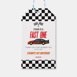 Fast One Red Flame Race Auto 1e Verjaardagsfeest Cadeaulabel