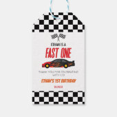 Fast One Red Flame Race Auto 1e Verjaardagsfeest Cadeaulabel (Achterkant)