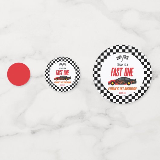 Fast One Red Flame Race Auto 1e Verjaardagsfeest Confetti (Voorkanten)