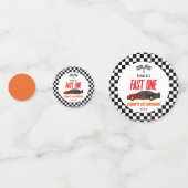 Fast One Red Flame Race Auto 1e Verjaardagsfeest Confetti (Achterkanten)