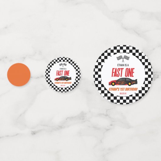 Fast One Red Flame Race Auto 1e Verjaardagsfeest Confetti (Achterkanten)