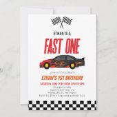Fast One Red Flame Race Auto 1e Verjaardagsfeest Kaart (Voorkant)
