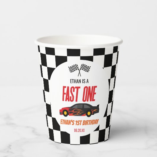 Fast One Red Flame Race Auto 1e Verjaardagsfeest Papieren Bekers (Achterkant)