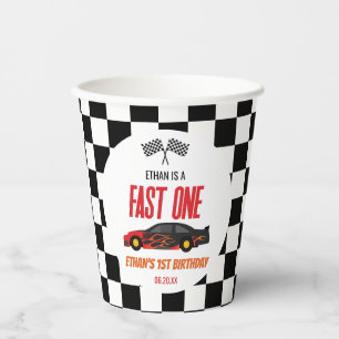 Fast One Red Flame Race Auto 1e Verjaardagsfeest Papieren Bekers