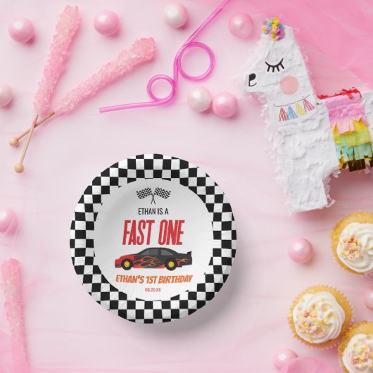 Fast One Red Flame Race Auto 1e Verjaardagsfeest Papieren Kommen (Feest)