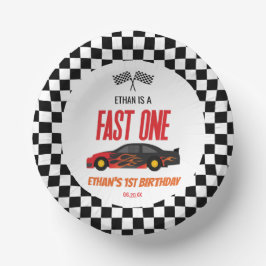 Fast One Red Flame Race Auto 1e Verjaardagsfeest Papieren Kommen
