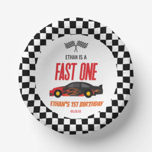 Fast One Red Flame Race Auto 1e Verjaardagsfeest Papieren Kommen